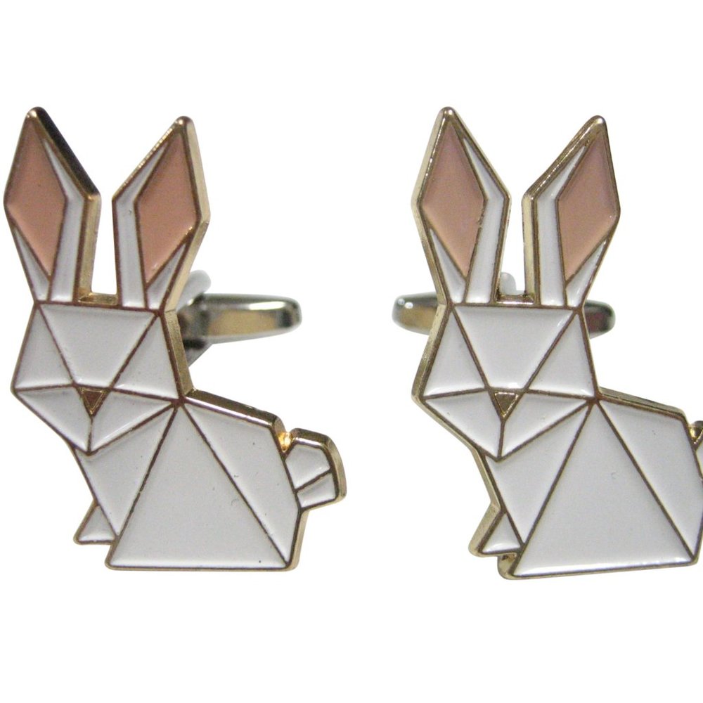 White Toned Origami Rabbit Hare Cufflinks